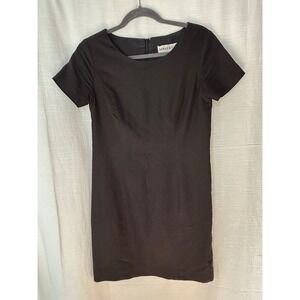Adolfo Studio Black Linen Rayon Blend Sheath Dress Short Sleeve 6P 03-2907-8